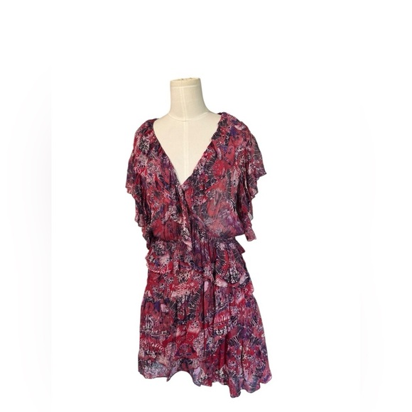 US Small  FR 36 Womens IRO Talara Short Red Dress Printed Chiffon - Picture 4 of 11